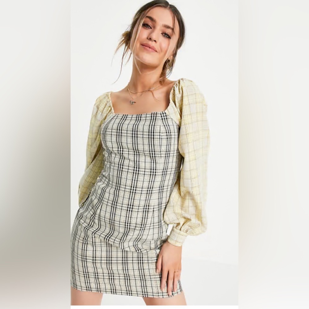 ASOS Missguided Lola dress Yellow plaid long sleeve Womens Size 10 Petite 10P